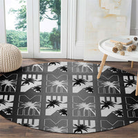 Bula Fiji Round Carpet Black Makare Masi Tapa Pattern LT05 - Polynesian Pride