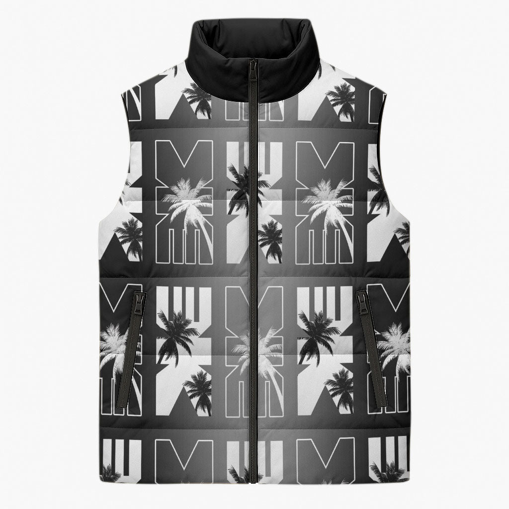 Bula Fiji Sleeveless Puffer Jacket Black Makare Masi Tapa Pattern LT05 Unisex Black - Polynesian Pride