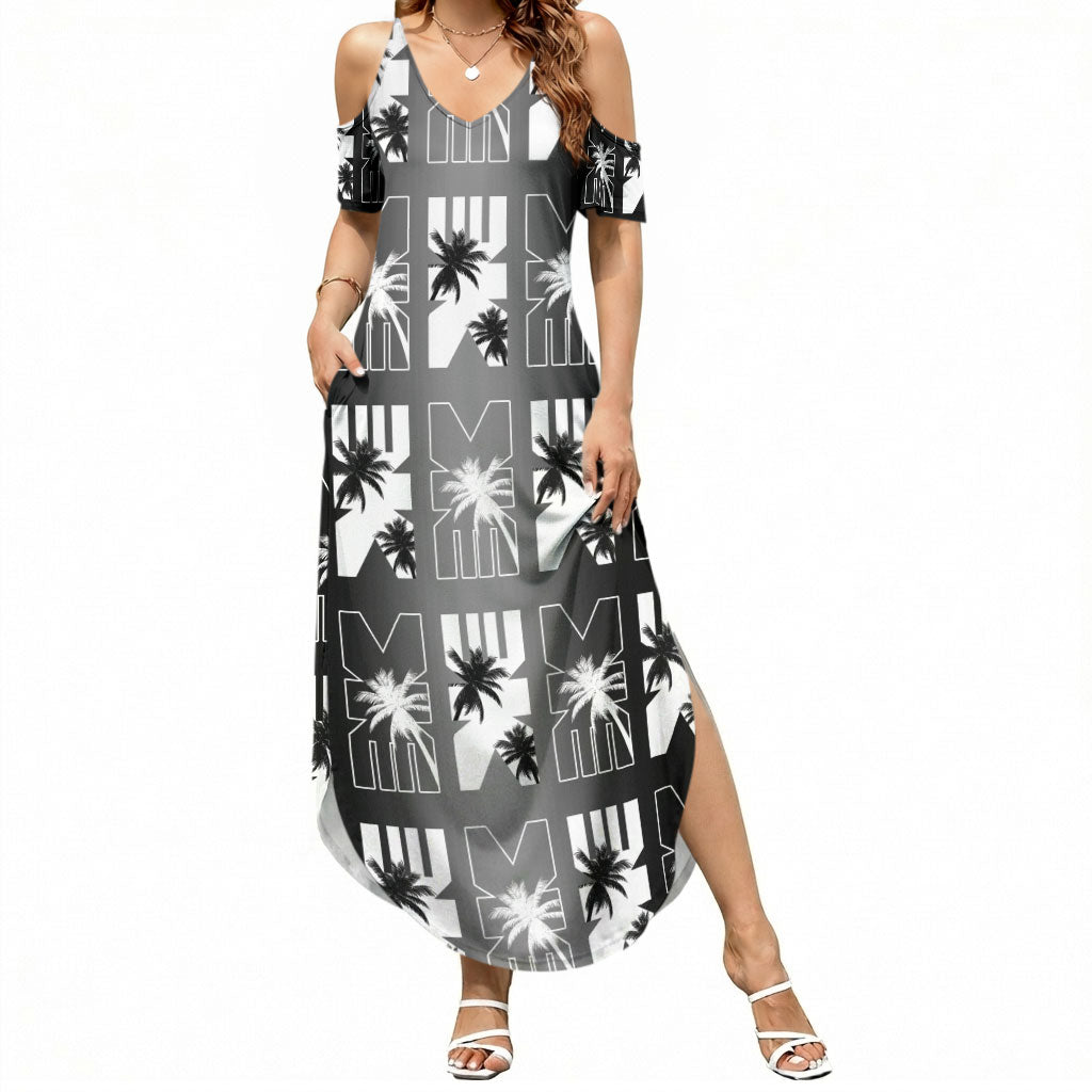 Bula Fiji Summer Maxi Dress Black Makare Masi Tapa Pattern LT05 Women Black - Polynesian Pride