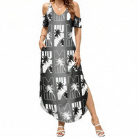 Bula Fiji Summer Maxi Dress Black Makare Masi Tapa Pattern LT05 Women Black - Polynesian Pride