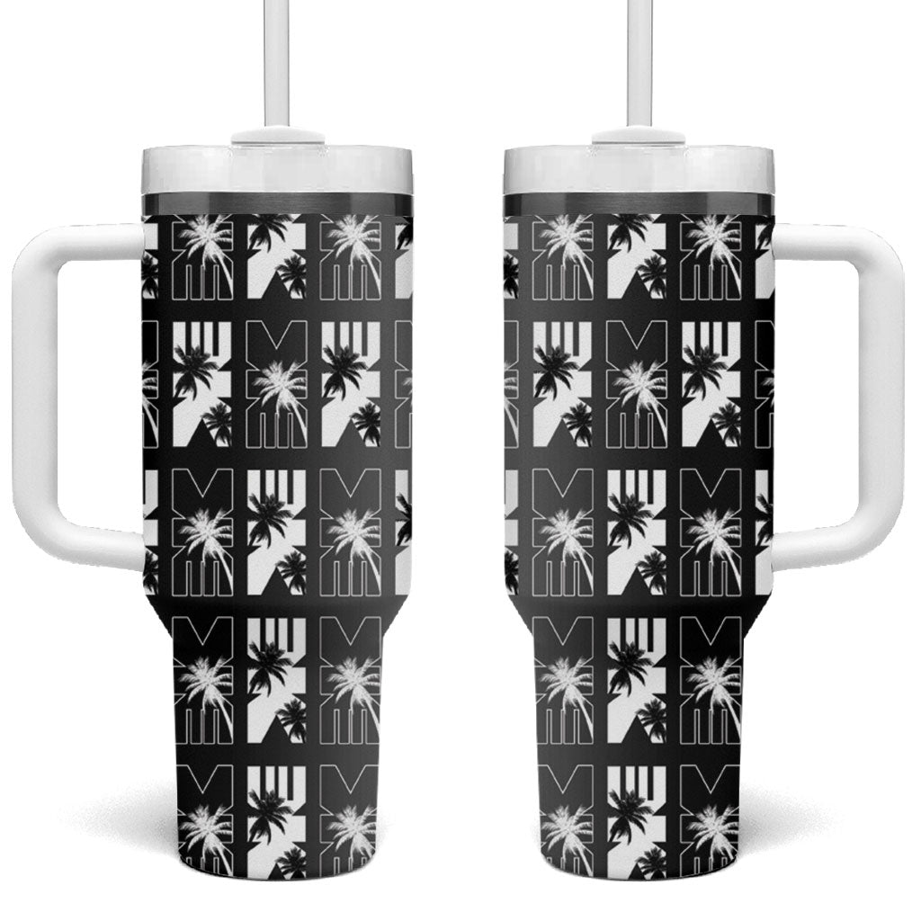 Bula Fiji Tumbler With Handle Black Makare Masi Tapa Pattern LT05 One Size: 40 oz Black - Polynesian Pride