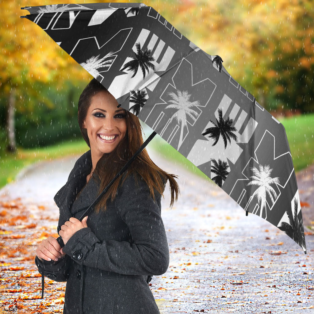 Bula Fiji Umbrella Black Makare Masi Tapa Pattern LT05 - Polynesian Pride
