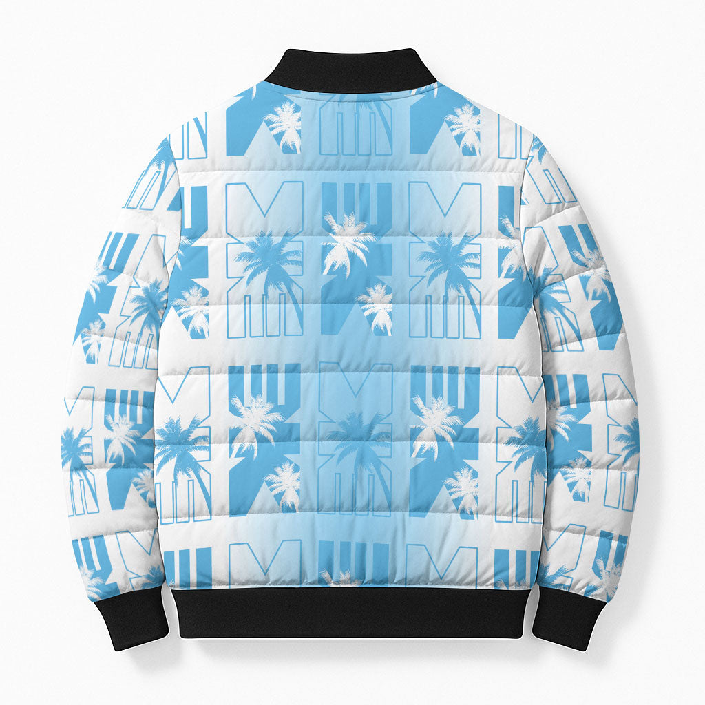 Bula Fiji Bomber Puffer Jacket White Makare Masi Tapa Pattern LT05 - Polynesian Pride