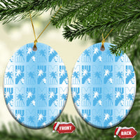 Bula Fiji Ceramic Ornament White Makare Masi Tapa Pattern