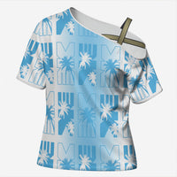 Bula Fiji Cross Shoulder Shirt White Makare Masi Tapa Pattern LT05 Female White - Polynesian Pride