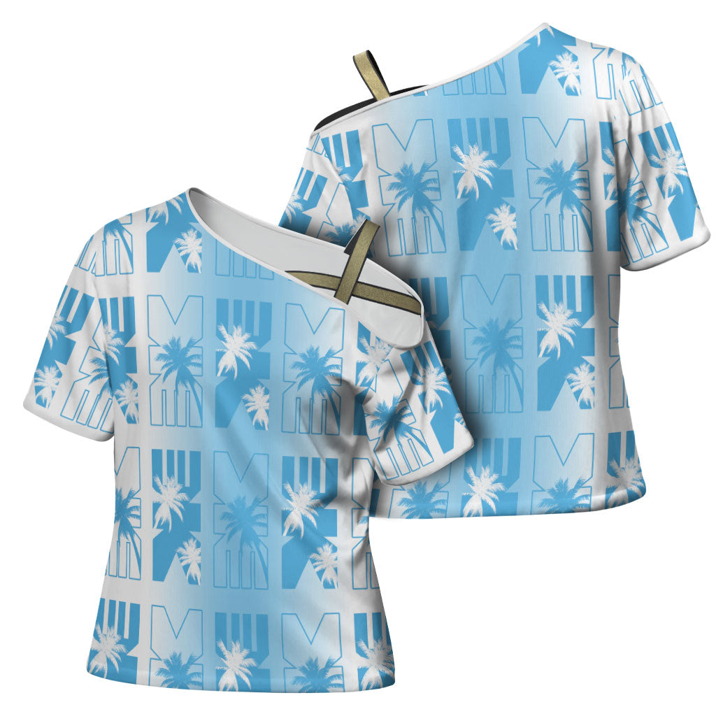 Bula Fiji Cross Shoulder Shirt White Makare Masi Tapa Pattern LT05 - Polynesian Pride