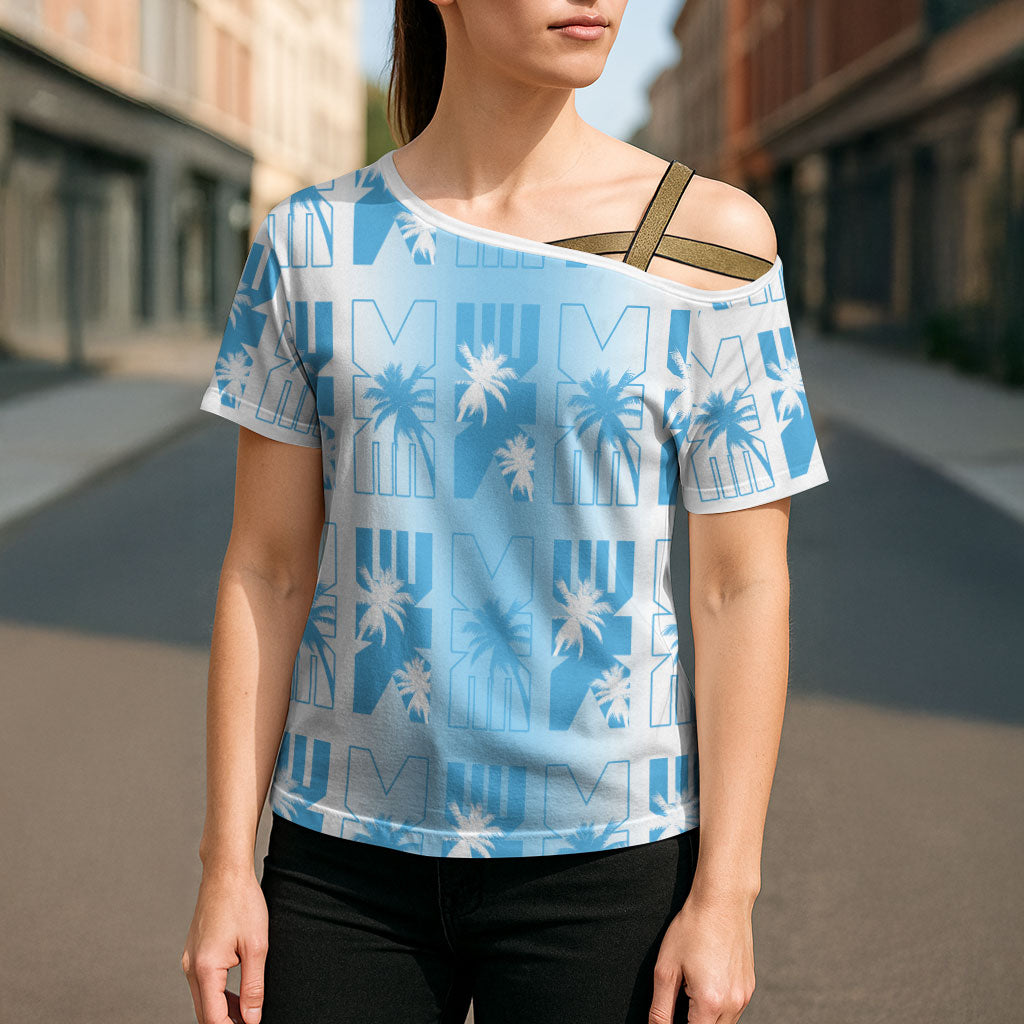 Bula Fiji Cross Shoulder Shirt White Makare Masi Tapa Pattern LT05 - Polynesian Pride