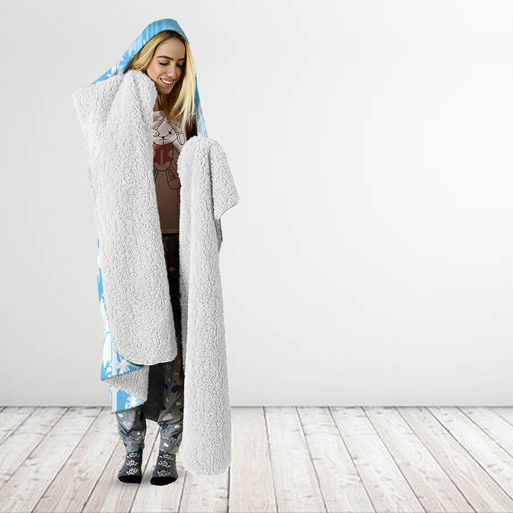 Bula Fiji Hooded Blanket White Makare Masi Tapa Pattern LT05 - Polynesian Pride