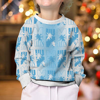 Bula Fiji Kid Ugly Christmas Sweater White Makare Masi Tapa Pattern