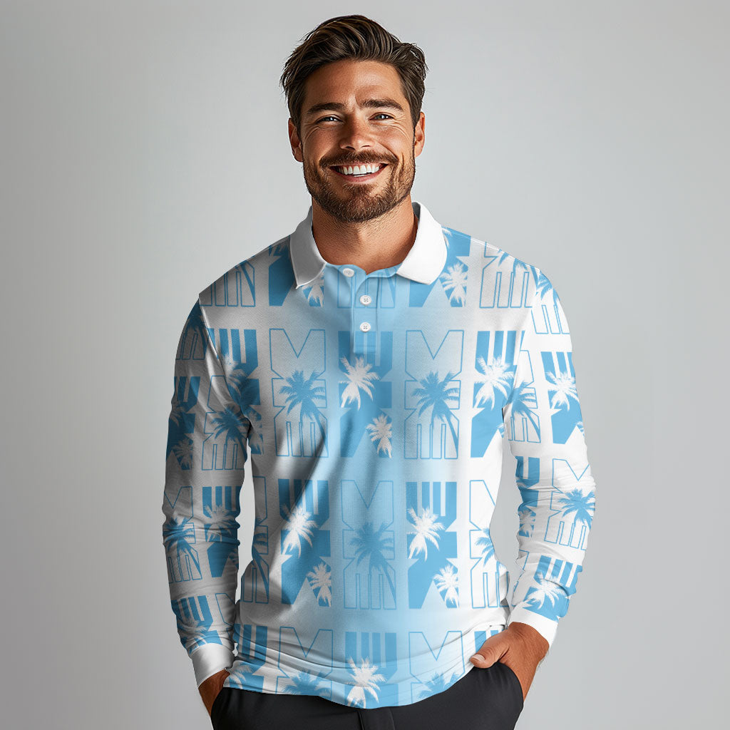 Bula Fiji Long Sleeve Polo Shirt White Makare Masi Tapa Pattern LT05 - Polynesian Pride
