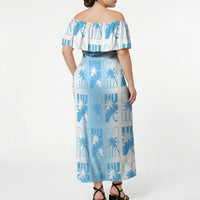 Bula Fiji Off Shoulder Maxi Dress White Makare Masi Tapa Pattern LT05 - Polynesian Pride