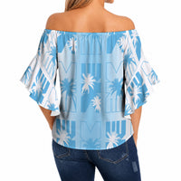 Bula Fiji Off Shoulder Wrap Waist Top White Makare Masi Tapa Pattern LT05 - Polynesian Pride