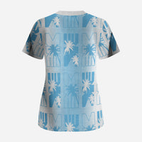 Bula Fiji Scrub Top White Makare Masi Tapa Pattern LT05 - Polynesian Pride