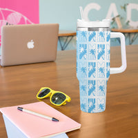 Bula Fiji Tumbler With Handle White Makare Masi Tapa Pattern LT05 - Polynesian Pride