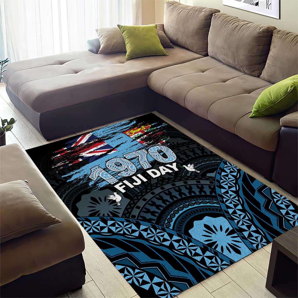 Happy Fiji Day 1970 Area Rug Flag Grunge Style