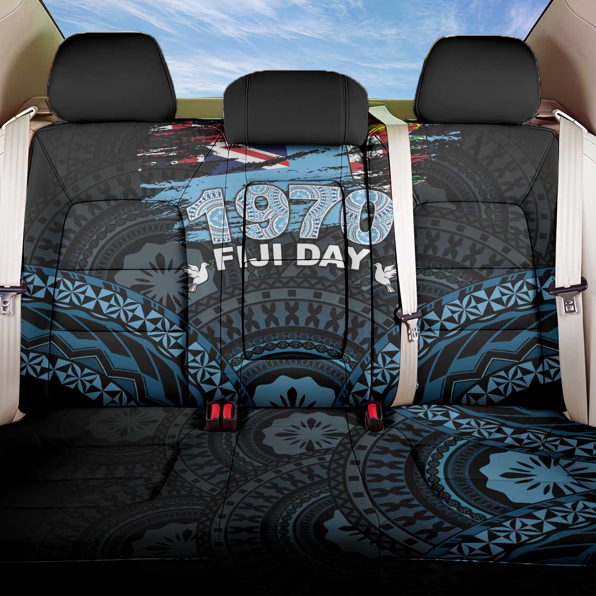 Happy Fiji Day 1970 Back Car Seat Cover Flag Grunge Style