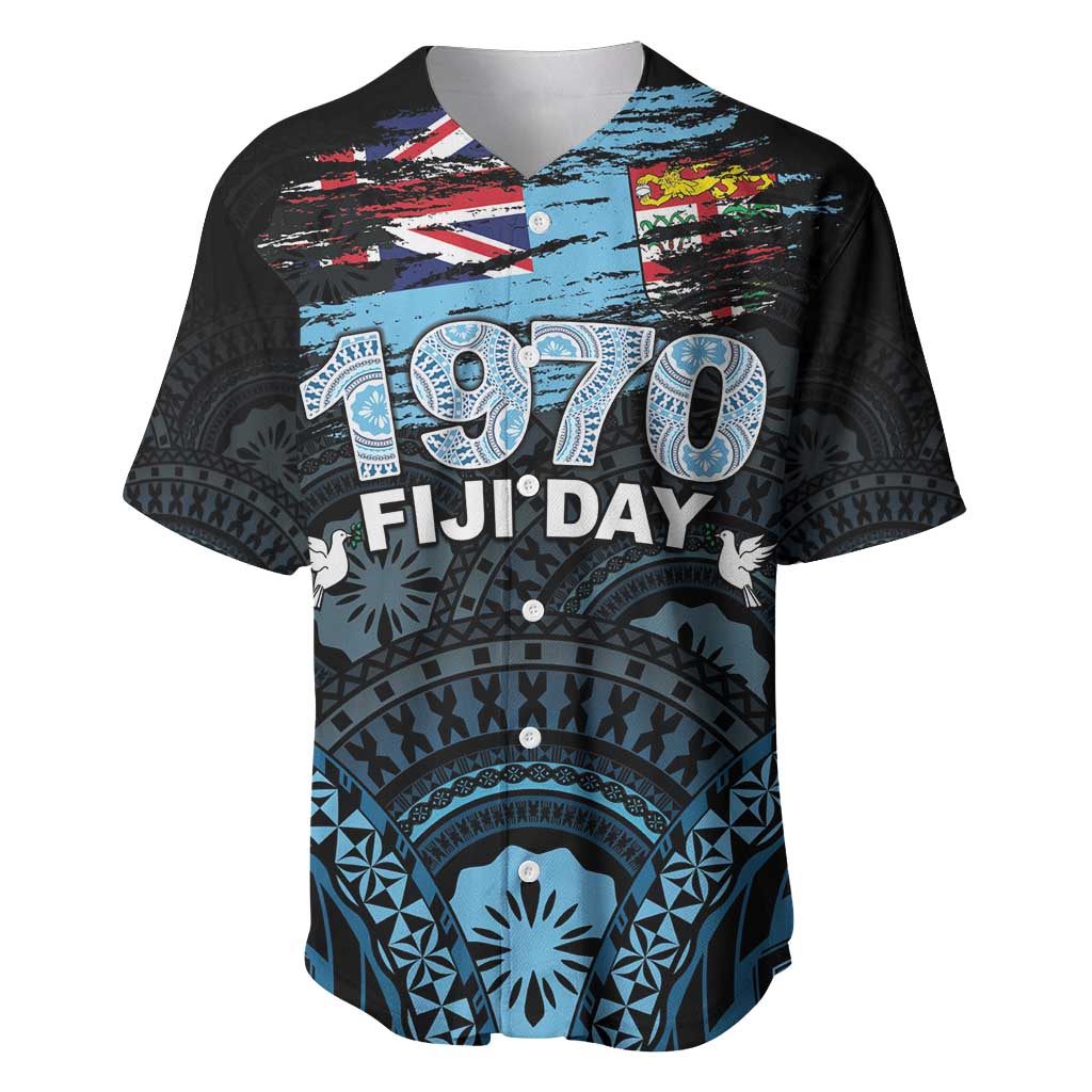 Personalised Happy Fiji Day 1970 Baseball Jersey Flag Grunge Style