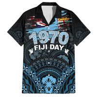 Personalised Happy Fiji Day 1970 Family Matching Summer Maxi Dress and Hawaiian Shirt Flag Grunge Style LT05 Dad's Shirt - Short Sleeve Black - Polynesian Pride