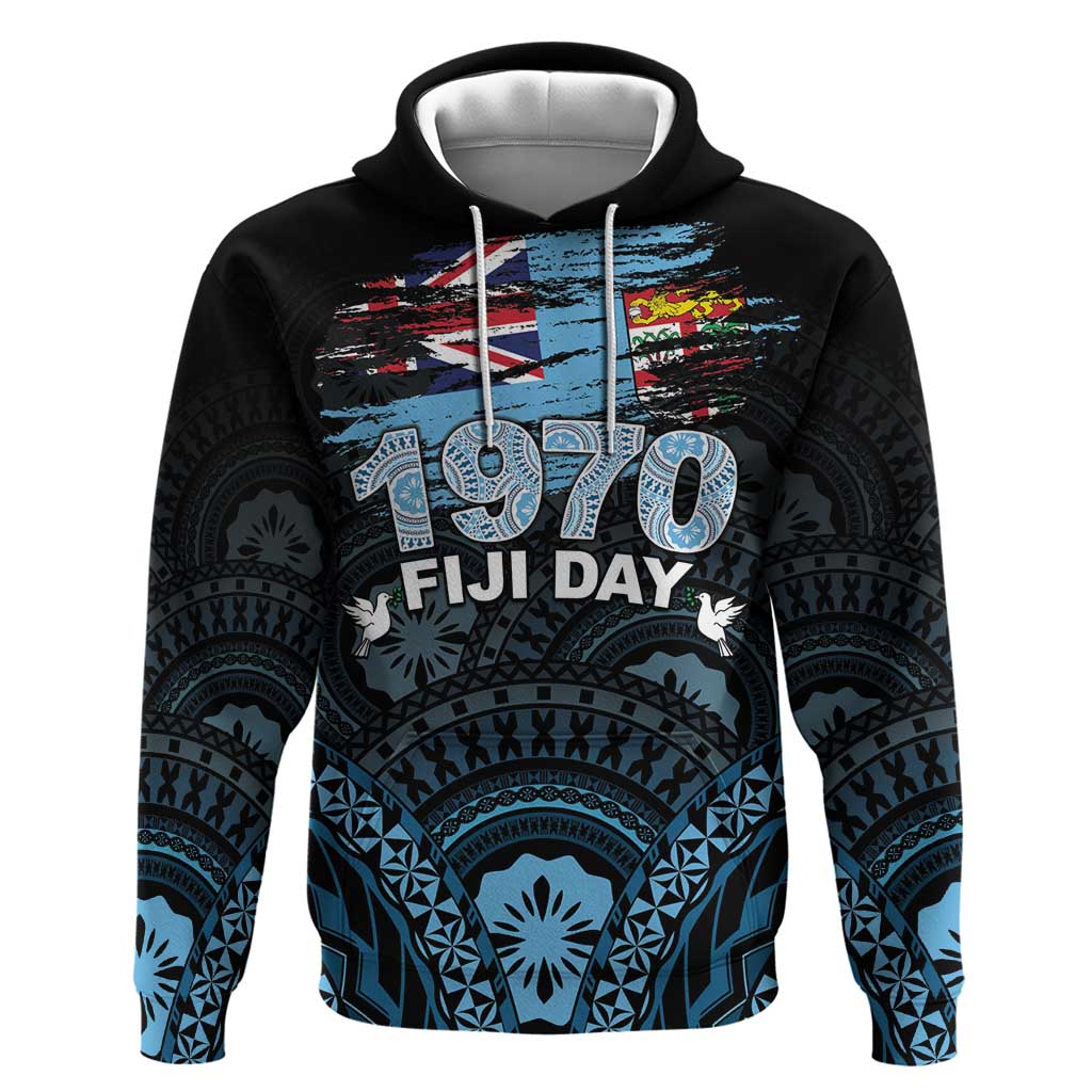 Personalised Happy Fiji Day 1970 Hoodie Flag Grunge Style