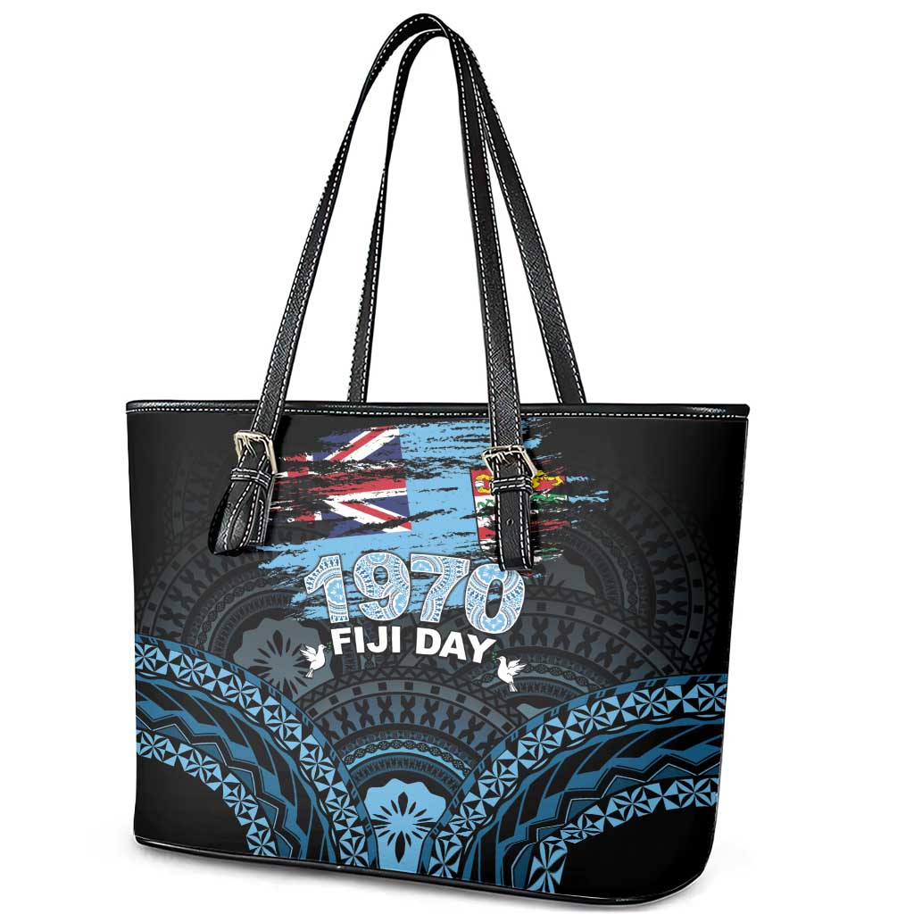 Happy Fiji Day 1970 Leather Tote Bag Flag Grunge Style