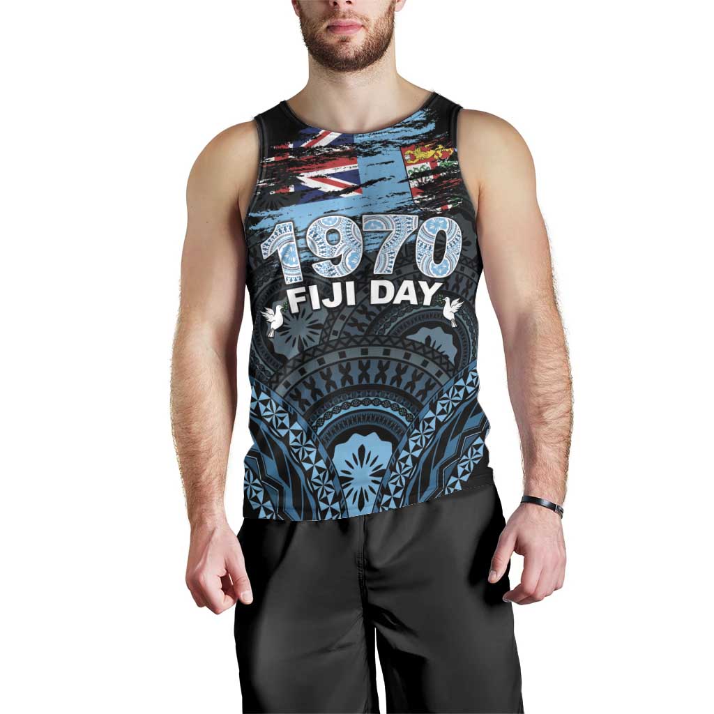 Personalised Happy Fiji Day 1970 Men Tank Top Flag Grunge Style