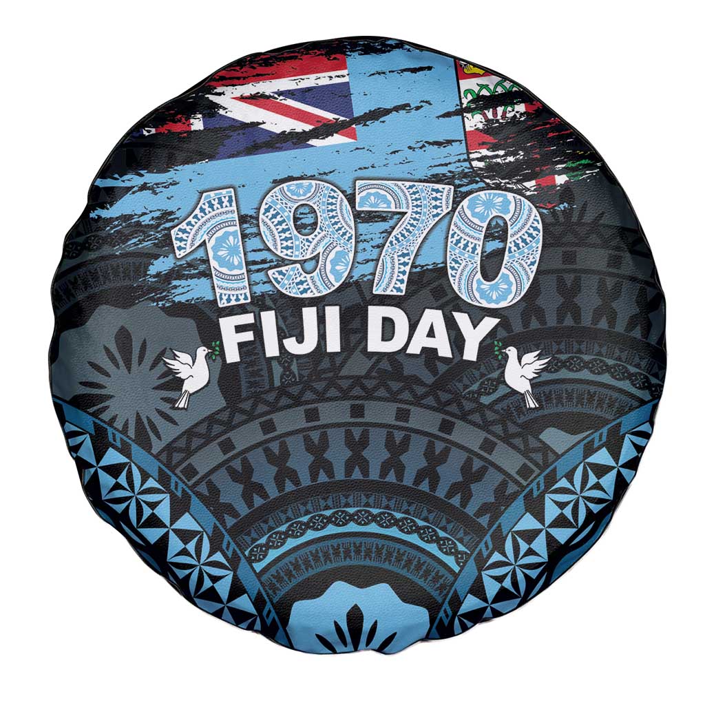 Happy Fiji Day 1970 Spare Tire Cover Flag Grunge Style