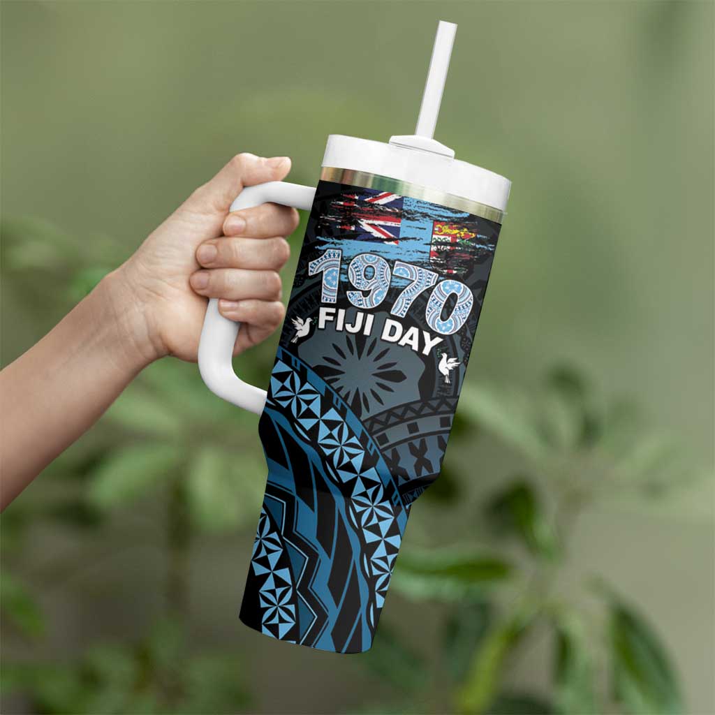 Personalised Happy Fiji Day 1970 Tumbler With Handle Flag Grunge Style