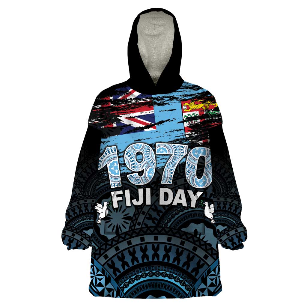 Personalised Happy Fiji Day 1970 Wearable Blanket Hoodie Flag Grunge Style