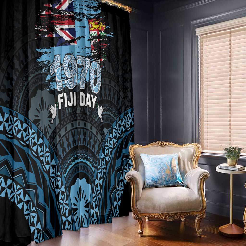 Happy Fiji Day 1970 Window Curtain Flag Grunge Style LT05 - Polynesian Pride