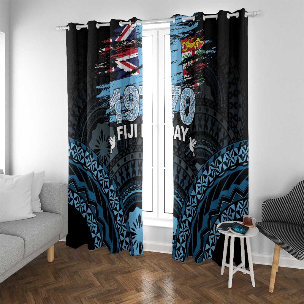Happy Fiji Day 1970 Window Curtain Flag Grunge Style LT05 With Grommets Black - Polynesian Pride