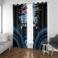 Happy Fiji Day 1970 Window Curtain Flag Grunge Style LT05 With Grommets Black - Polynesian Pride