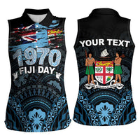 Personalised Happy Fiji Day 1970 Women Sleeveless Polo Shirt Flag Grunge Style