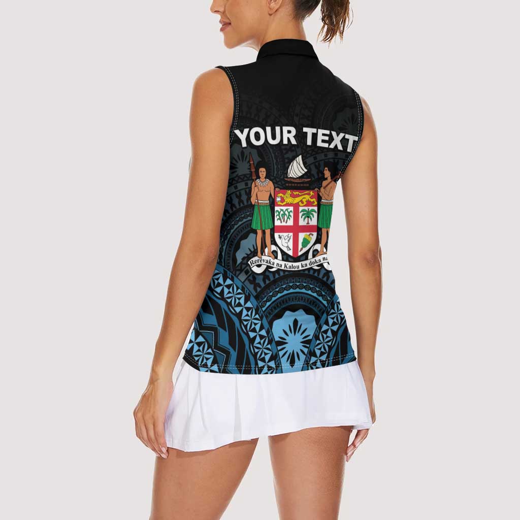 Personalised Happy Fiji Day 1970 Women Sleeveless Polo Shirt Flag Grunge Style