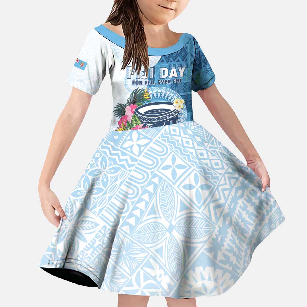 Fiji Day Family Matching Summer Maxi Dress and Hawaiian Shirt Proud To Be Fijian LT05 Daughter's Dress Blue - Polynesian Pride