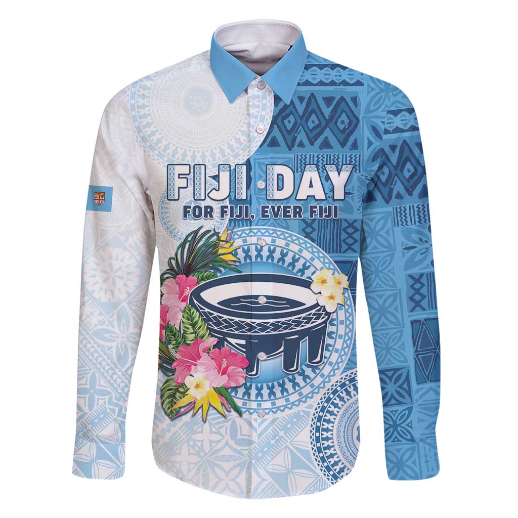 Fiji Day Family Matching Summer Maxi Dress and Hawaiian Shirt Proud To Be Fijian LT05 Dad's Shirt - Long Sleeve Blue - Polynesian Pride