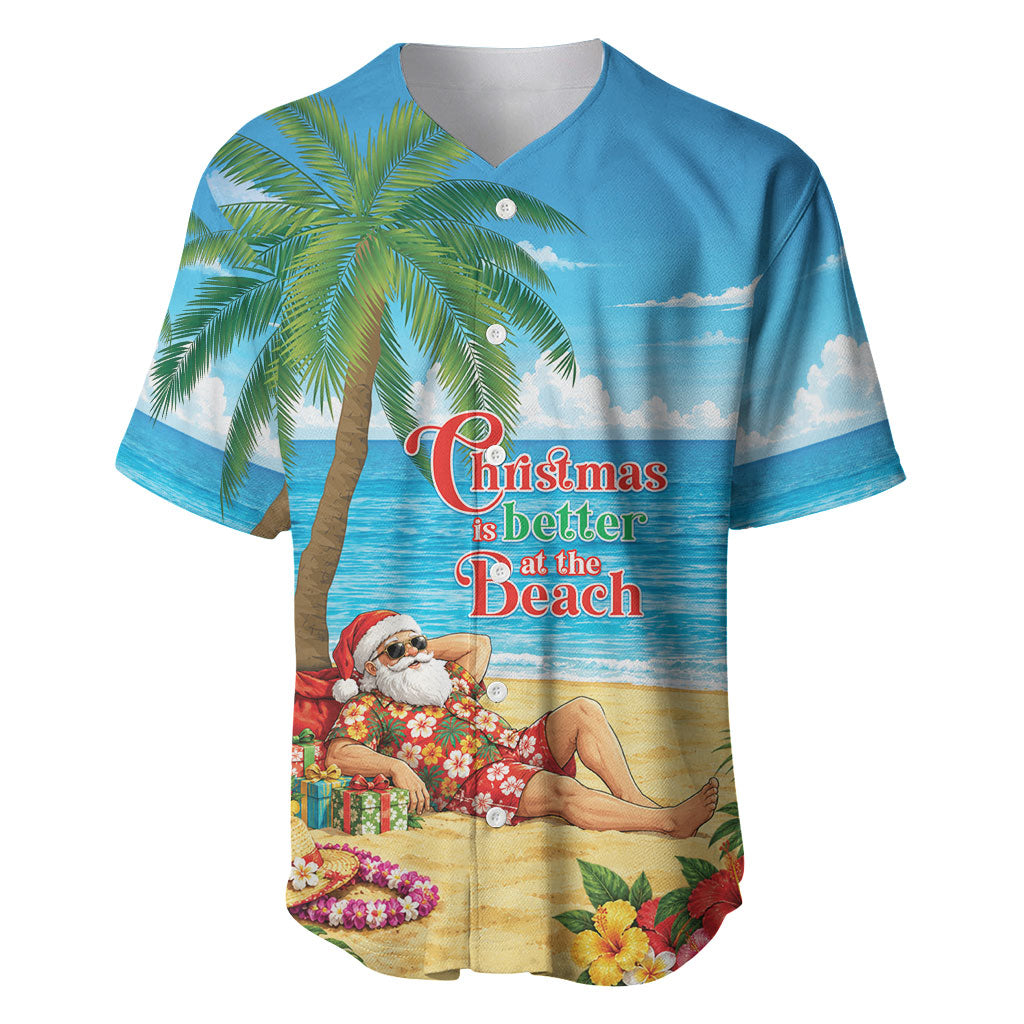Hawaii Jolly Christmas Baseball Jersey Xmas Is Better At The Beach LT05 Blue - Polynesian Pride