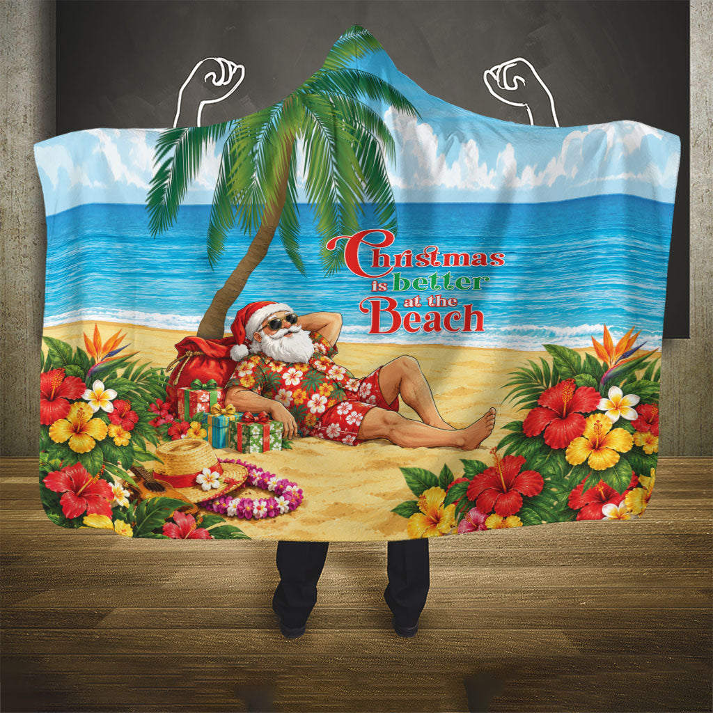 Hawaii Jolly Christmas Hooded Blanket Xmas Is Better At The Beach