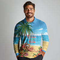 Hawaii Jolly Christmas Long Sleeve Polo Shirt Xmas Is Better At The Beach