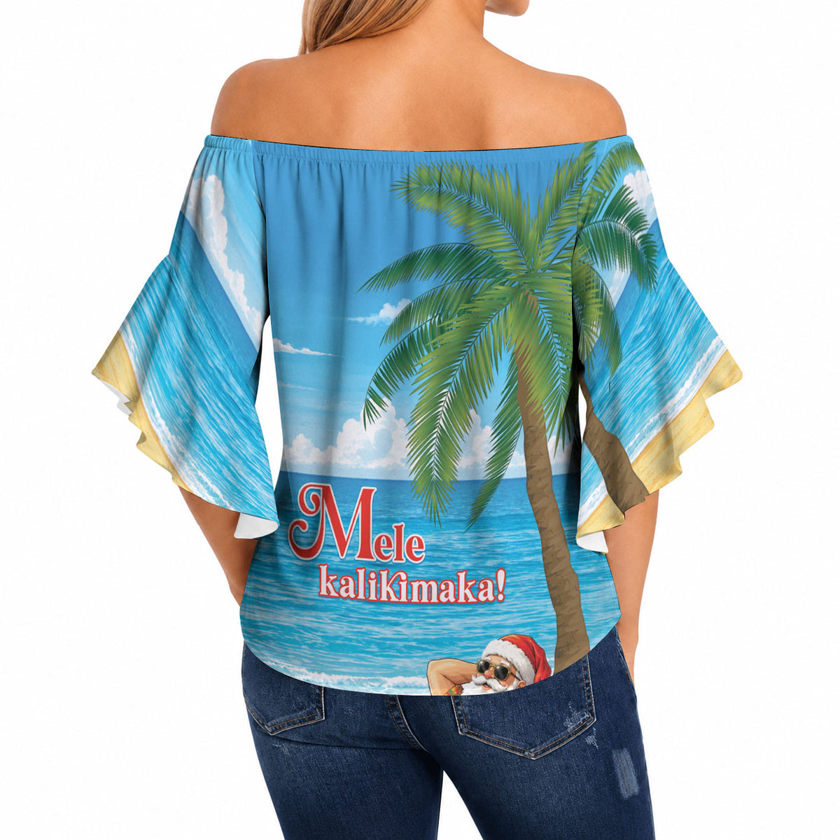 Hawaii Jolly Christmas Off Shoulder Wrap Waist Top Xmas Is Better At The Beach
