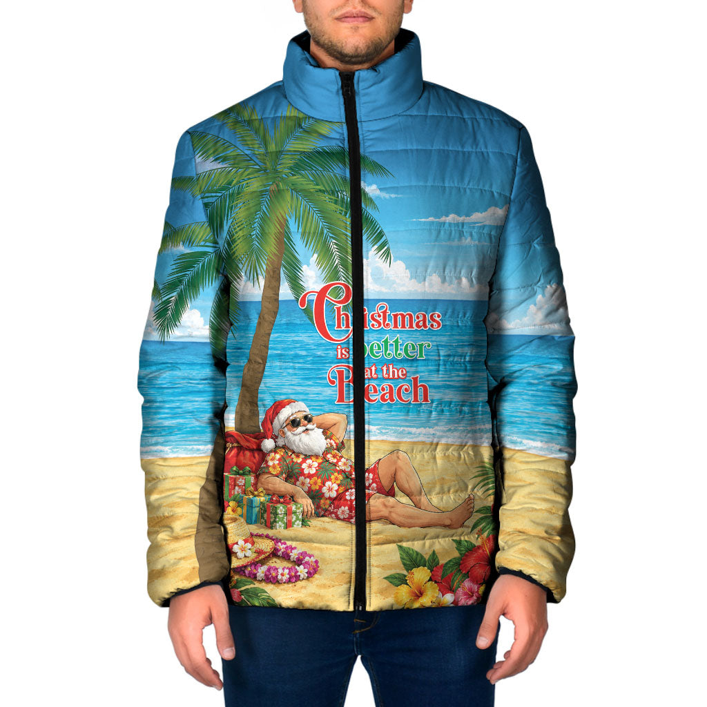 Hawaii Jolly Christmas Padded Jacket Xmas Is Better At The Beach LT05 Men Blue - Polynesian Pride
