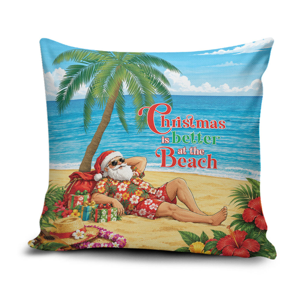 Hawaii Jolly Christmas Pillow Cover Xmas Is Better At The Beach LT05 Blue - Polynesian Pride