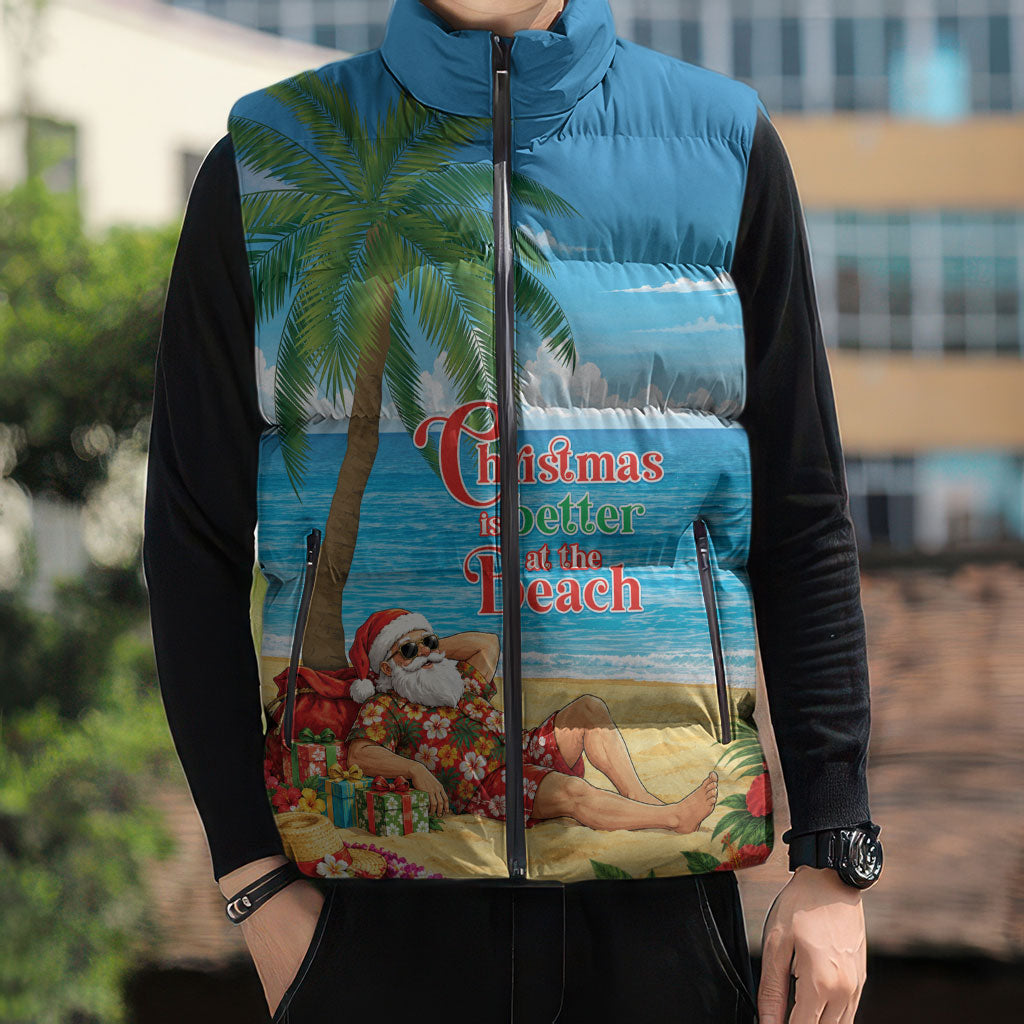 Hawaii Jolly Christmas Sleeveless Puffer Jacket Xmas Is Better At The Beach