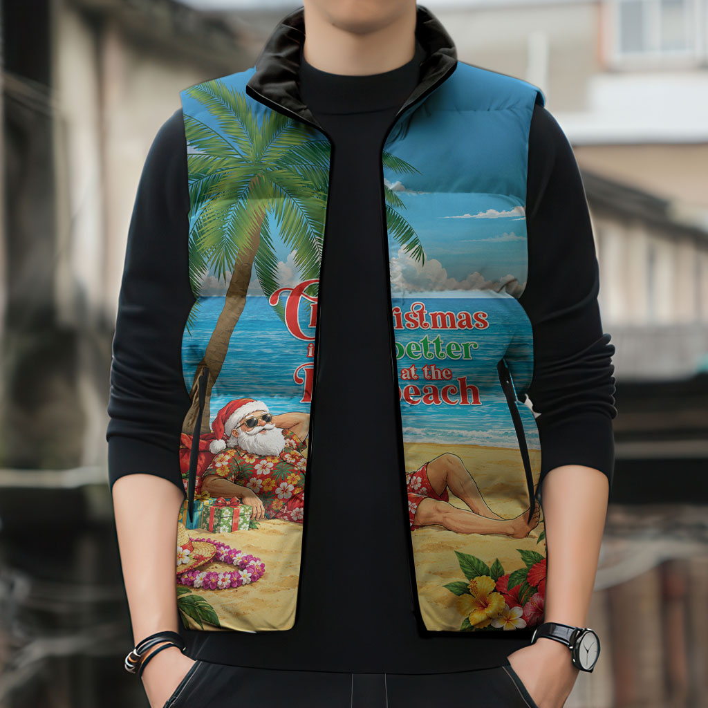 Hawaii Jolly Christmas Sleeveless Puffer Jacket Xmas Is Better At The Beach