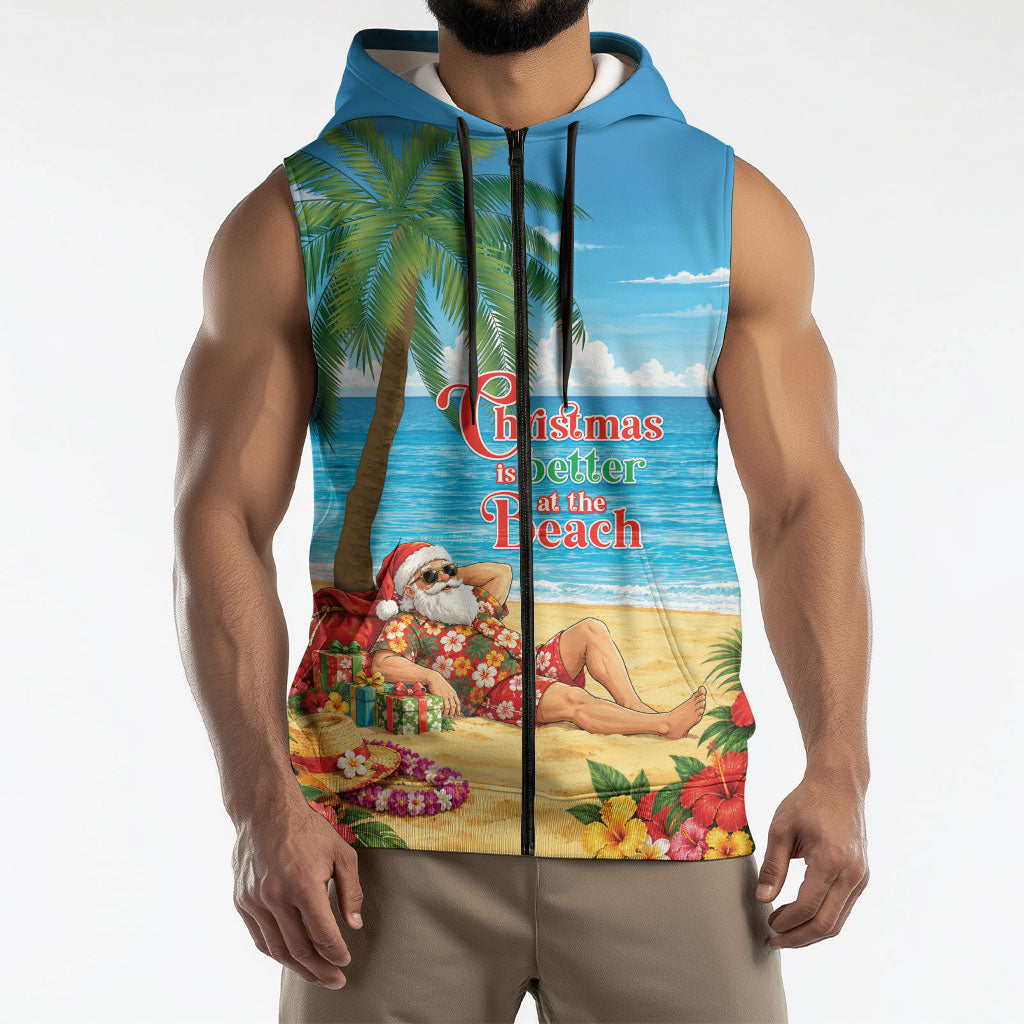Hawaii Jolly Christmas Sleeveless Zip Hoodie Xmas Is Better At The Beach