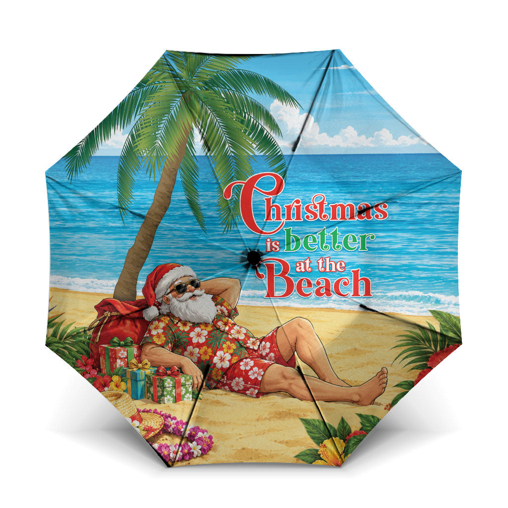 Hawaii Jolly Christmas Umbrella Xmas Is Better At The Beach LT05 One Size Folded 11.42 inch Opened Diameter 37.4 inch Blue - Polynesian Pride