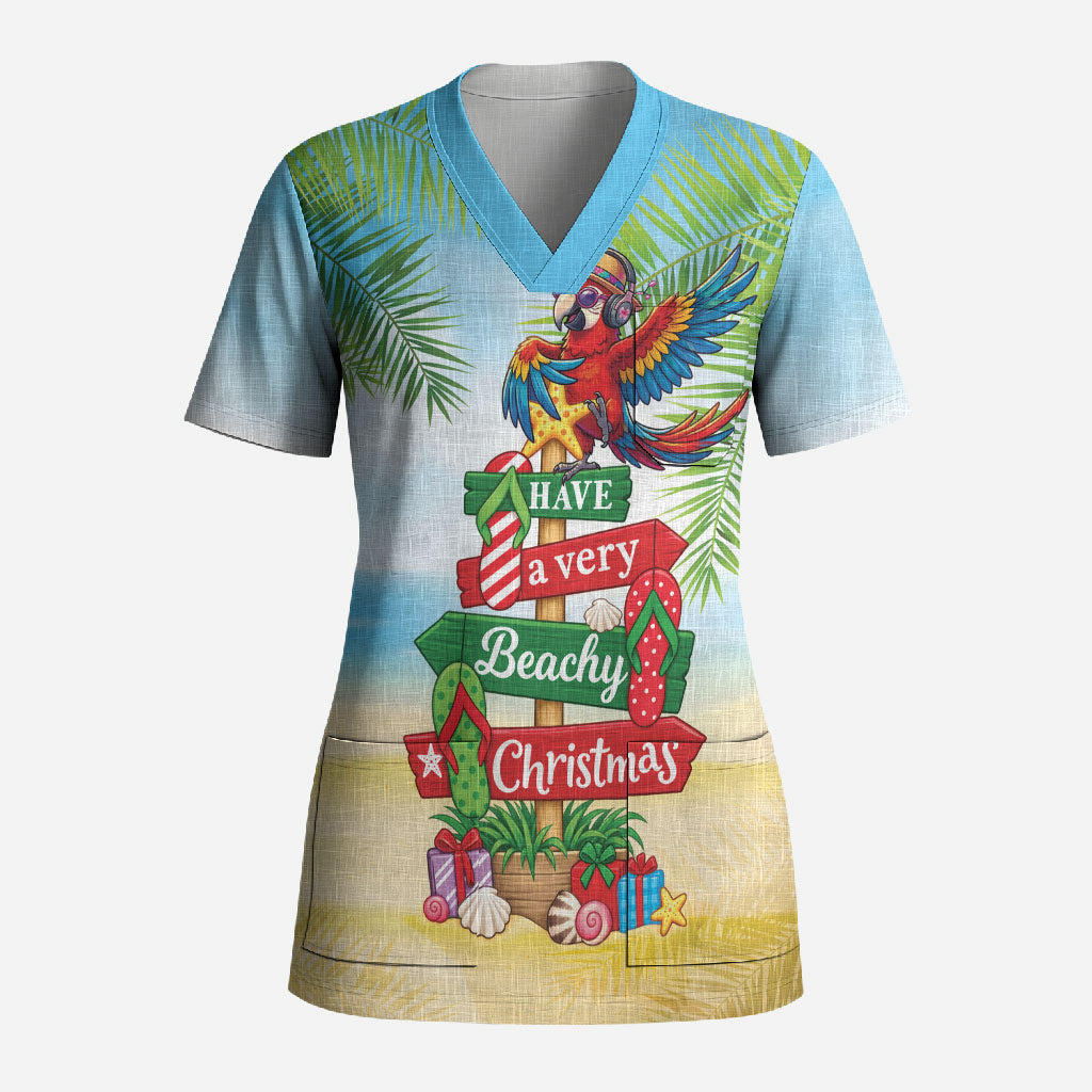 Hawaii Christmas Scrub Top Have A Very Beachy Christmas