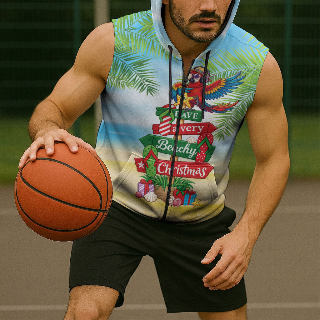 Hawaii Christmas Sleeveless Zip Hoodie Have A Very Beachy Christmas