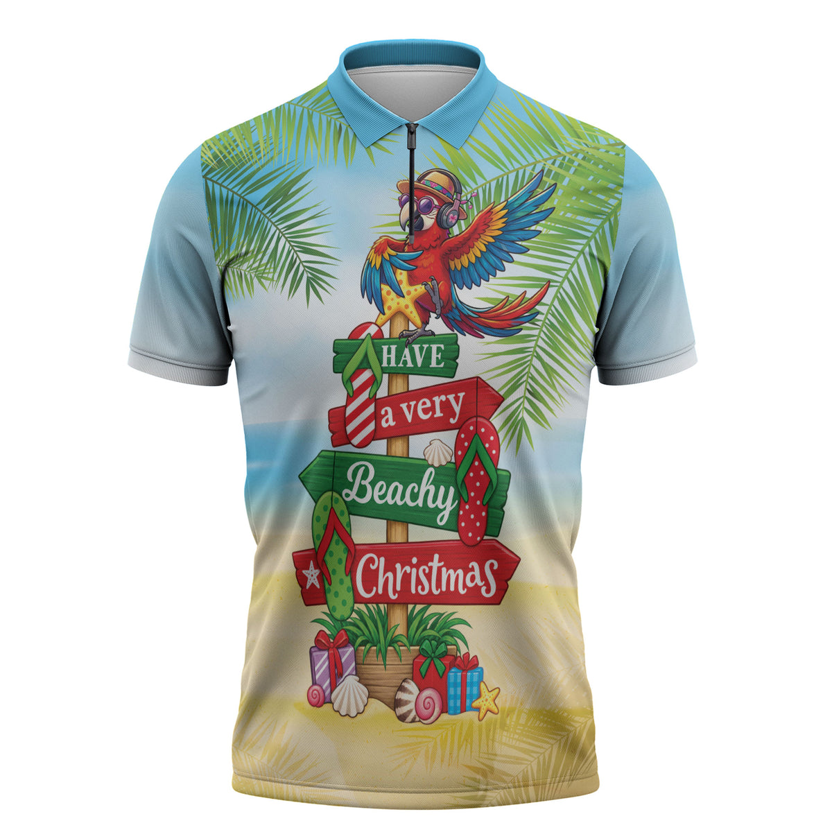 Hawaii Christmas Zipper Polo Shirt Have A Very Beachy Christmas