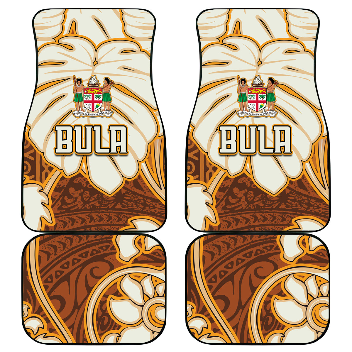 Fiji Spring Break Car Mats Fijian Tapa Pattern Brown LT05 Brown - Polynesian Pride