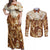 Personalized Fiji Spring Break Couples Matching Off Shoulder Maxi Dress and Long Sleeve Button Shirts Fijian Tapa Pattern Brown LT05 Brown - Polynesian Pride